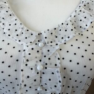 Sweet Palm Blouse Womens Small White Polka Dot Smocked Ruffle Puff Sleeve MT4966
